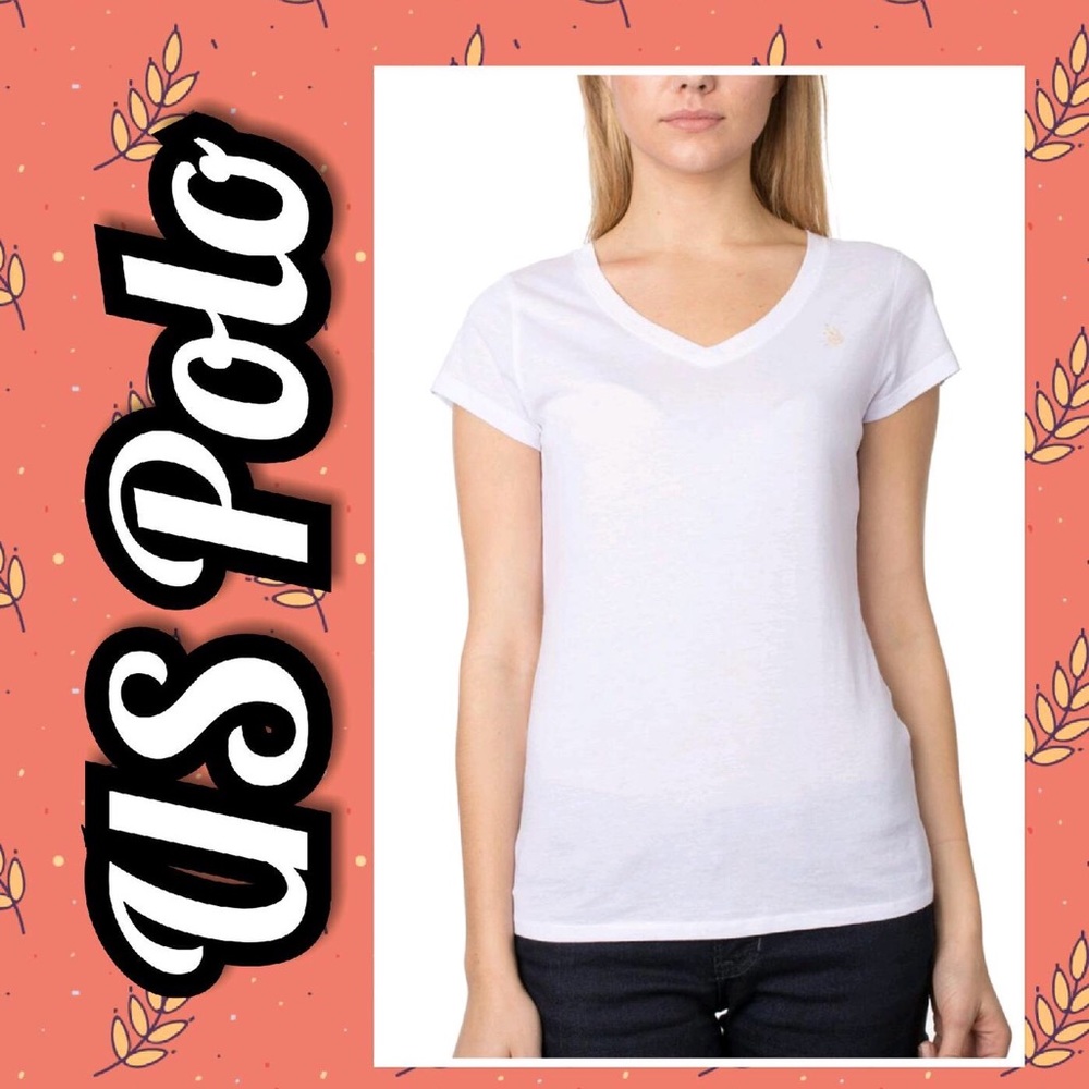 US Polo Association women’s white v-neck t-shirt.